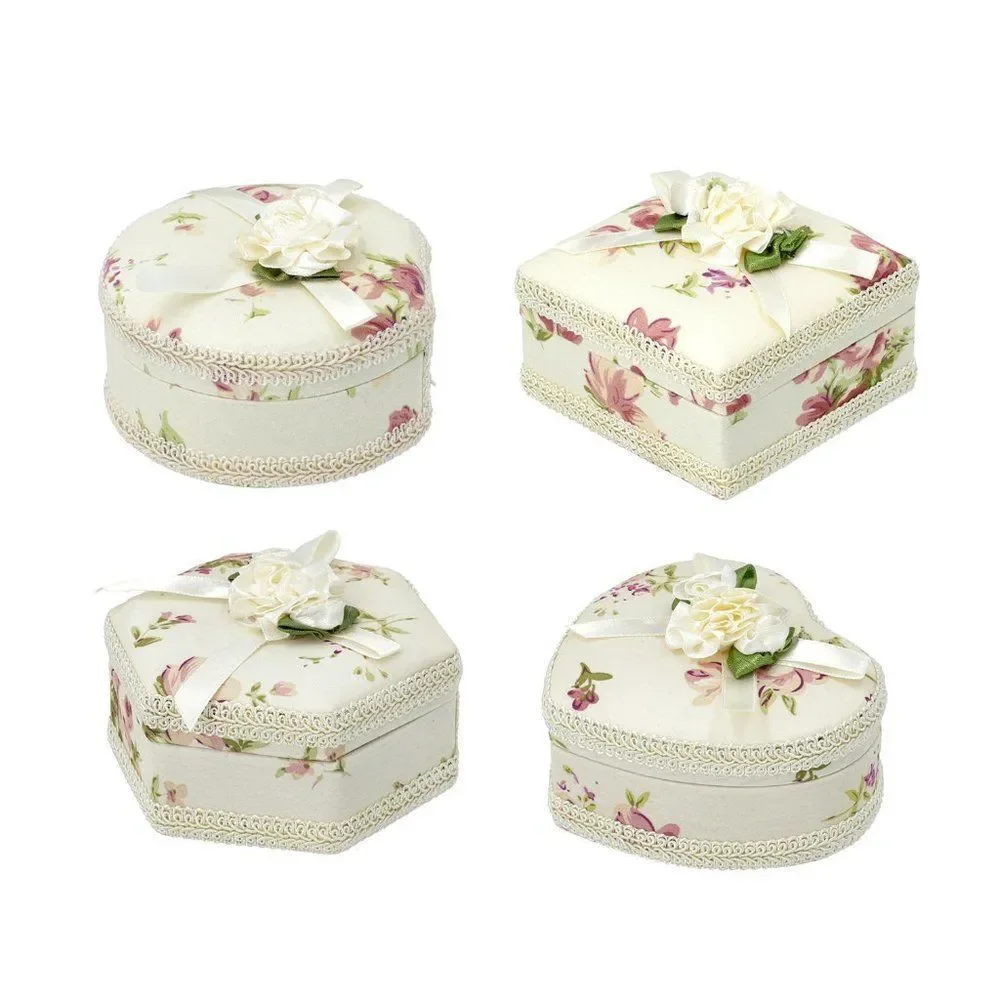 Ivory Floral Pattern Multi Shaped Jewelry Box Set of 4